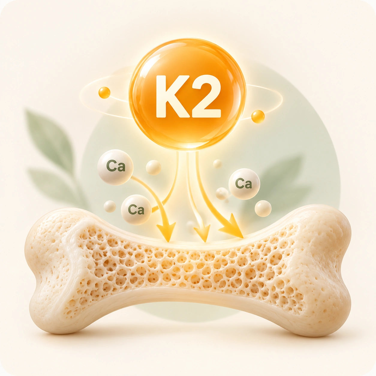 Vitamin K2 and calcium supporting normal bone nutrition illustration