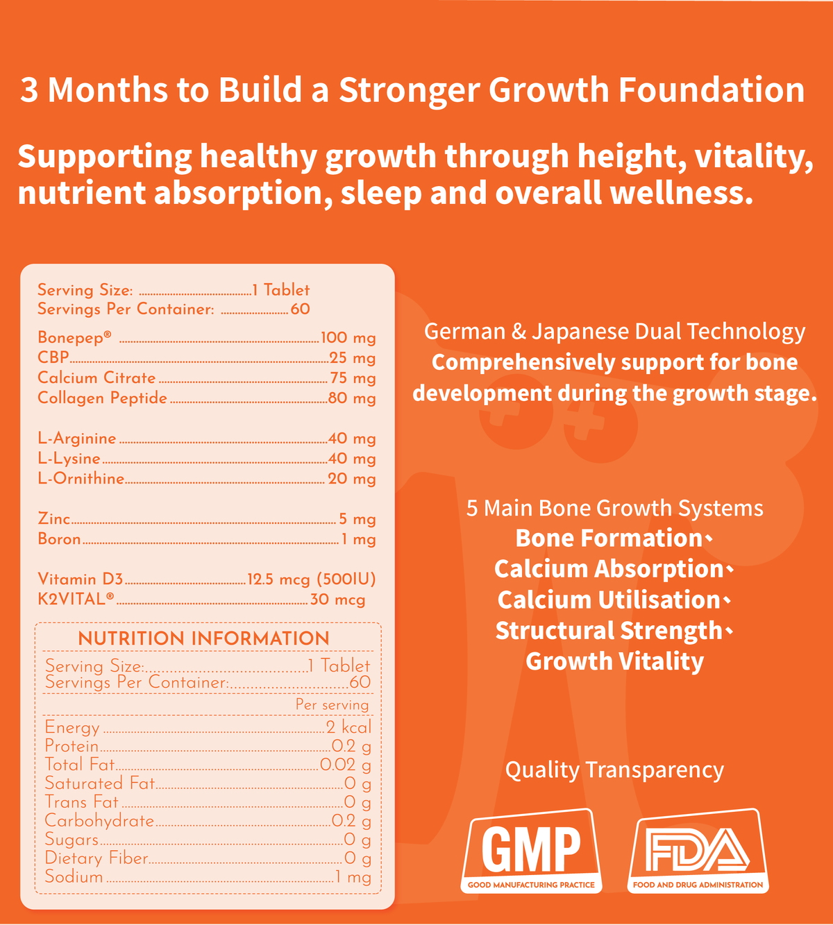 BOOSTER+ HEIGHT+ Bone & Growth Nutrition Formula | 60 Tablets
