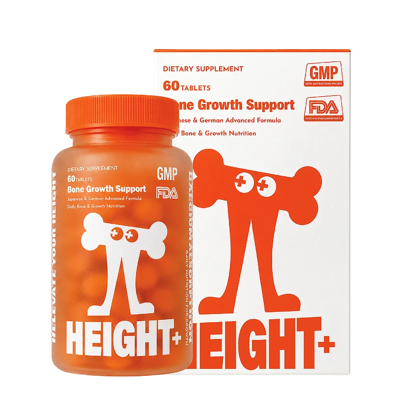 BOOSTER+ HEIGHT+ bone and growth nutrition supplement for children, shown with bottle and box